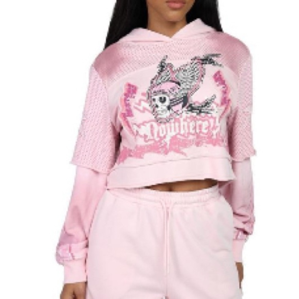 Edgy Pink Skull Graphic Hoodie